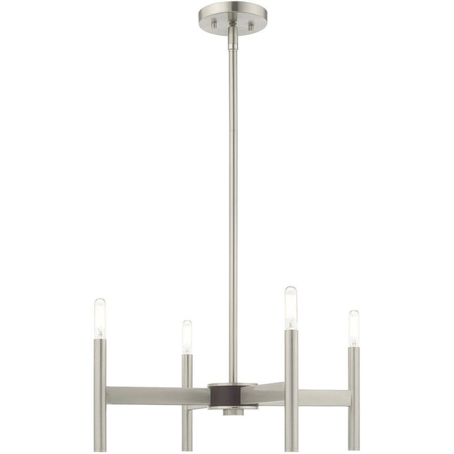 Nickel Four Light Metal Dimmable Chandelier With Shades