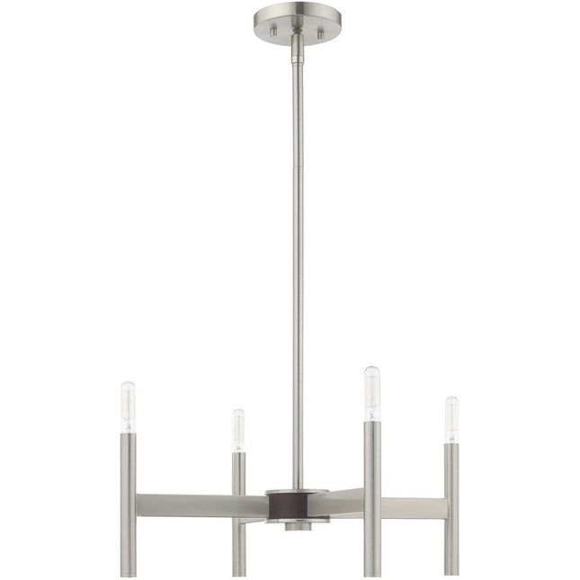 Nickel Four Light Metal Dimmable Chandelier With Shades