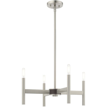 Nickel Four Light Metal Dimmable Chandelier With Shades