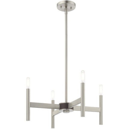 Nickel Four Light Metal Dimmable Chandelier With Shades