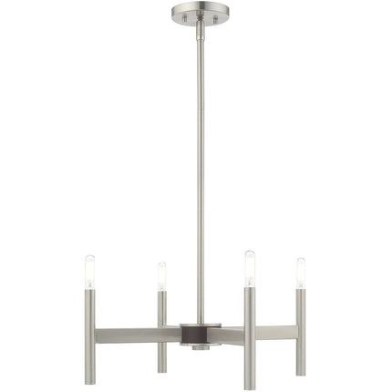 Nickel Four Light Metal Dimmable Chandelier With Shades