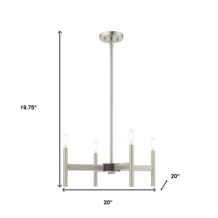 Nickel Four Light Metal Dimmable Chandelier With Shades