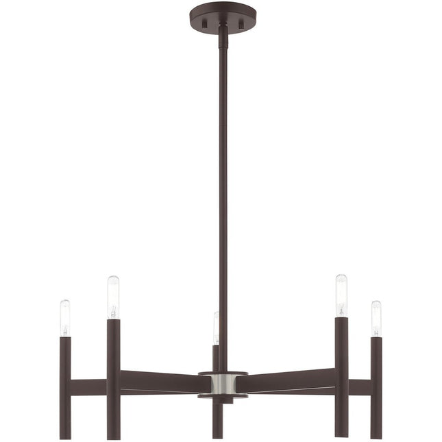 Bronze Five Light Metal Dimmable Chandelier With Shades