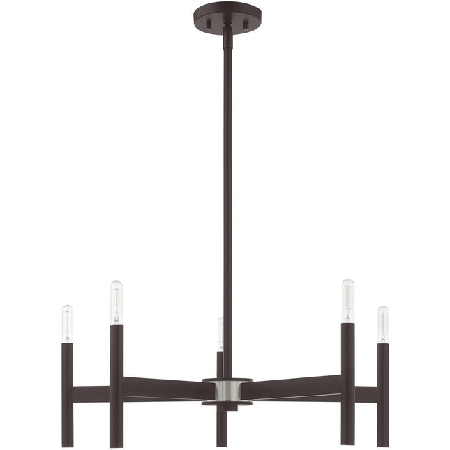 Bronze Five Light Metal Dimmable Chandelier With Shades