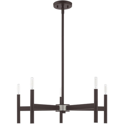 Bronze Five Light Dimmable Chandelier With Shades HomeRoots