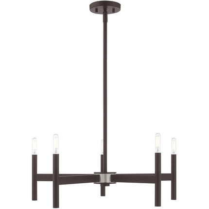 Bronze Five Light Metal Dimmable Chandelier With Shades