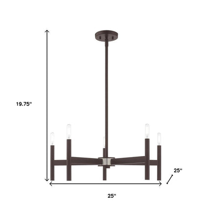 Bronze Five Light Dimmable Chandelier With Shades HomeRoots