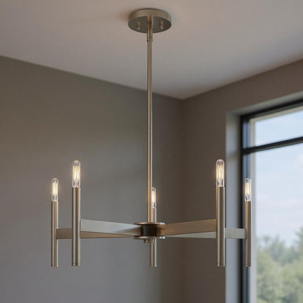 Five Light Dimmable Chandelier With Shades HomeRoots