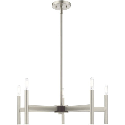 Nickel Five Light Metal Dimmable Chandelier With Shades