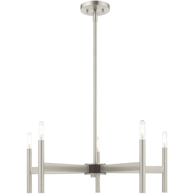 Nickel Five Light Metal Dimmable Chandelier With Shades