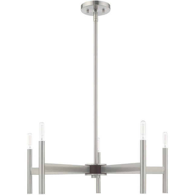 Nickel Five Light Metal Dimmable Chandelier With Shades