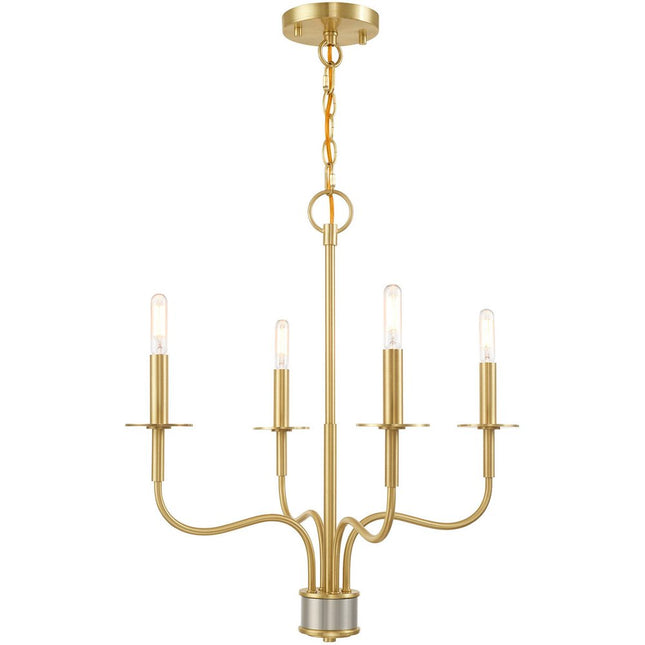 Brass Four Light Metal Dimmable Chandelier With Shades HomeRoots