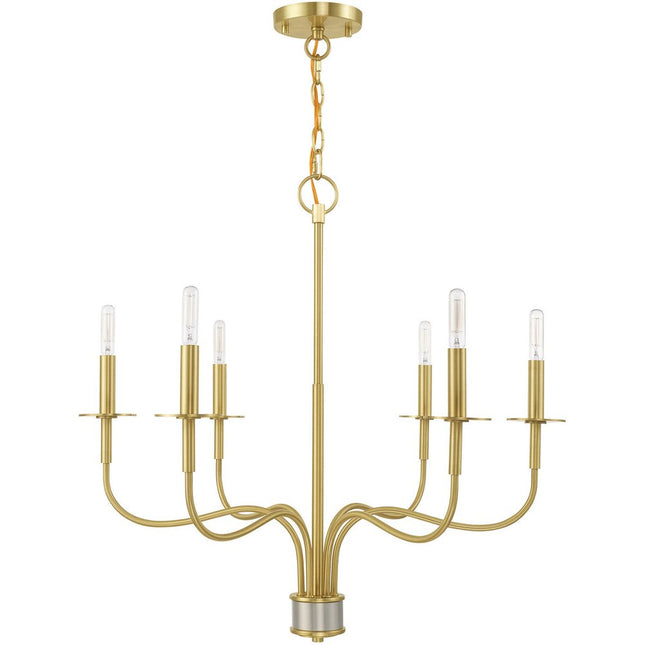 Brass Six Light Metal Dimmable Chandelier With Shades HomeRoots