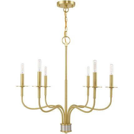 Brass Six Light Metal Dimmable Chandelier With Shades