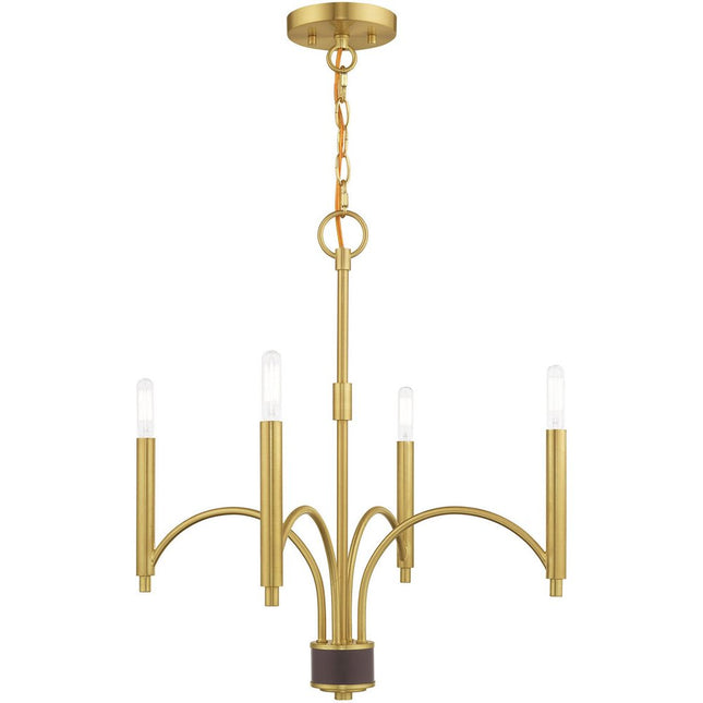 Brass Four Light Metal Dimmable Chandelier With Shades