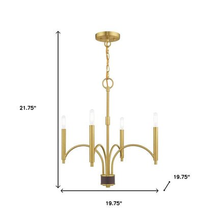 Brass Four Light Metal Dimmable Chandelier With Shades