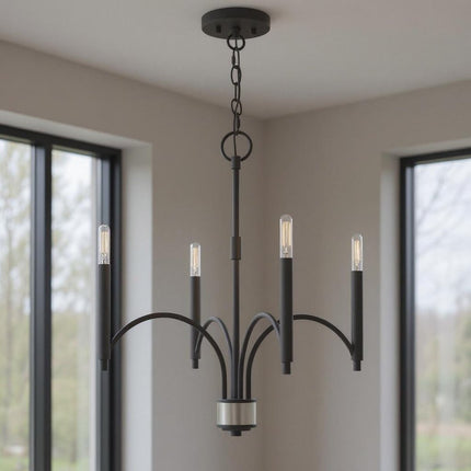 Gray Four Light Metal Dimmable Chandelier With Shades