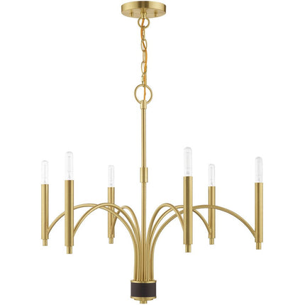 Brass Six Light Metal Dimmable Chandelier With Shades