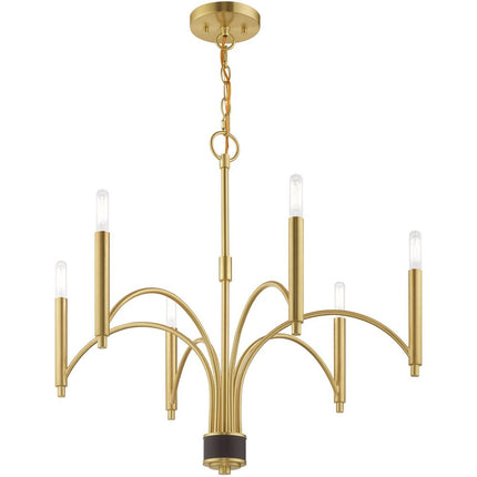 Brass Six Light Metal Dimmable Chandelier With Shades
