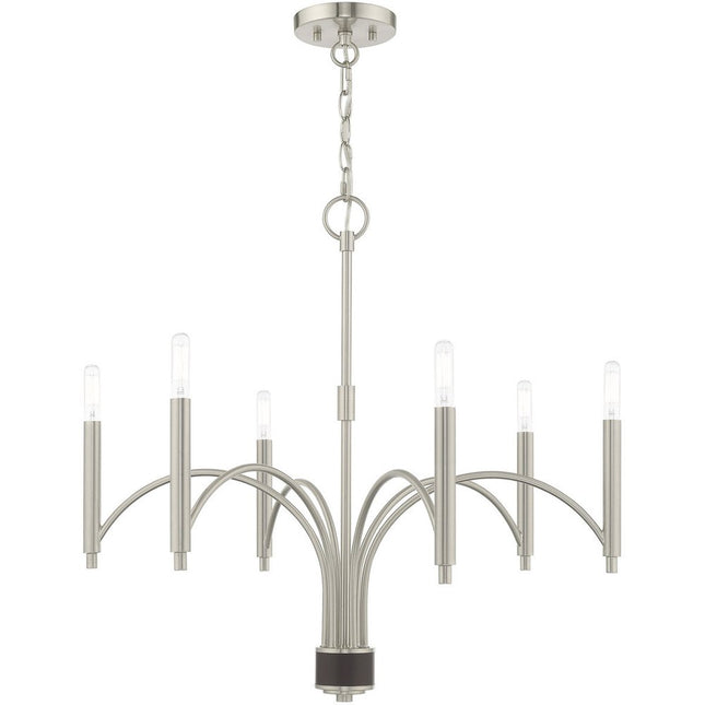 Nickel Six Light Metal Dimmable Chandelier With Shades HomeRoots