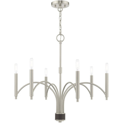 Nickel Six Light Metal Dimmable Chandelier With Shades