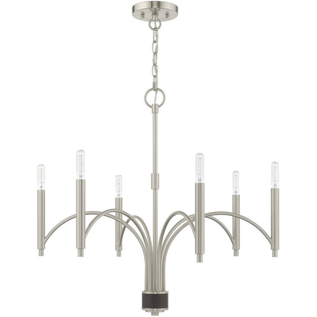 Nickel Six Light Metal Dimmable Chandelier With Shades HomeRoots