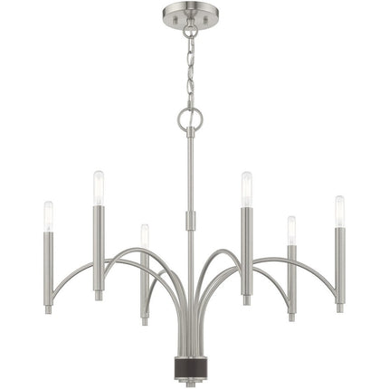 Nickel Six Light Metal Dimmable Chandelier With Shades