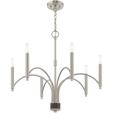 Nickel Six Light Metal Dimmable Chandelier With Shades