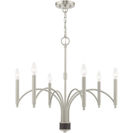 Nickel Six Light Metal Dimmable Chandelier With Shades