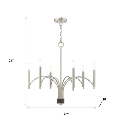 Nickel Six Light Metal Dimmable Chandelier With Shades