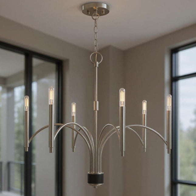 Six Light Dimmable Chandelier With Shades HomeRoots