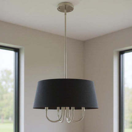 Nickel Four Light Metal Dimmable Chandelier With Shades