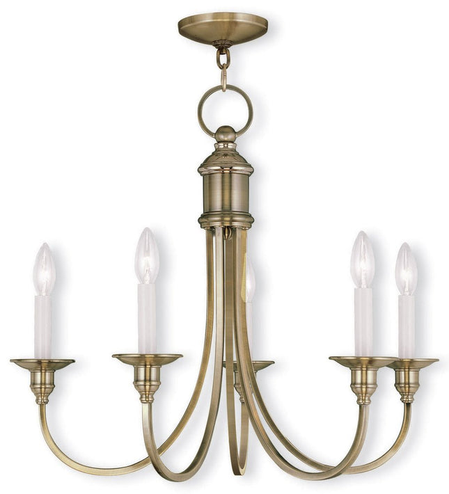 Antiqued Brass Five Light Metal Dimmable Chandelier With Shades HomeRoots