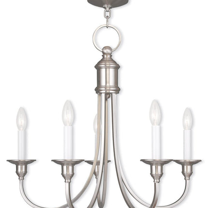 Nickel Five Light Metal Dimmable Chandelier With Shades