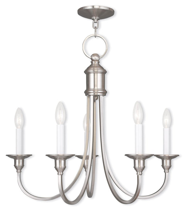 Nickel Five Light Metal Dimmable Chandelier With Shades HomeRoots