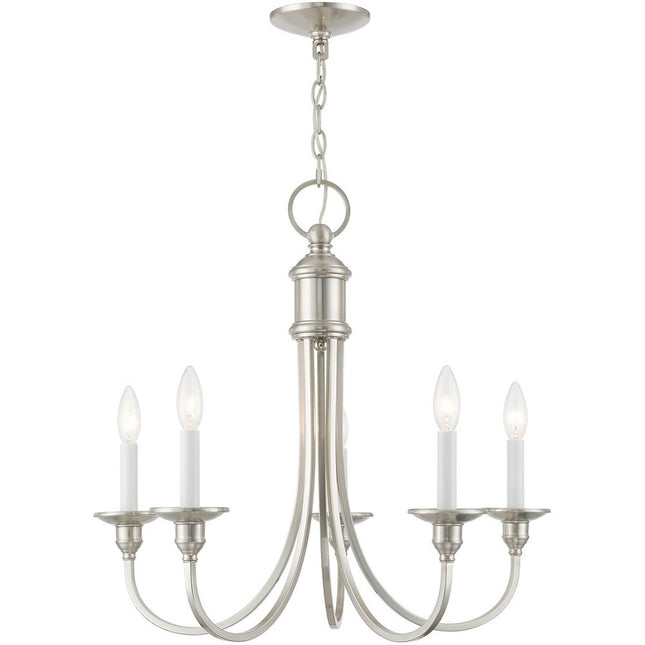 Nickel Five Light Metal Dimmable Chandelier With Shades HomeRoots
