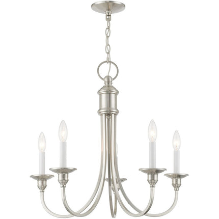 Nickel Five Light Metal Dimmable Chandelier With Shades