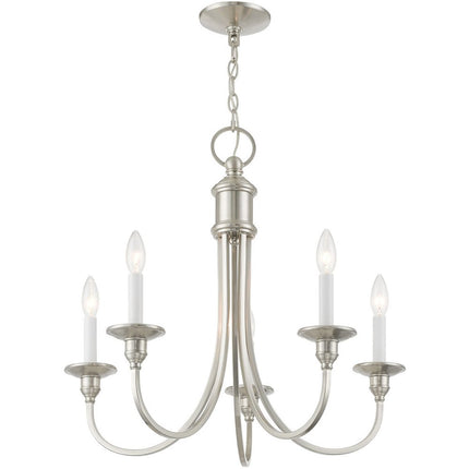 Nickel Five Light Metal Dimmable Chandelier With Shades