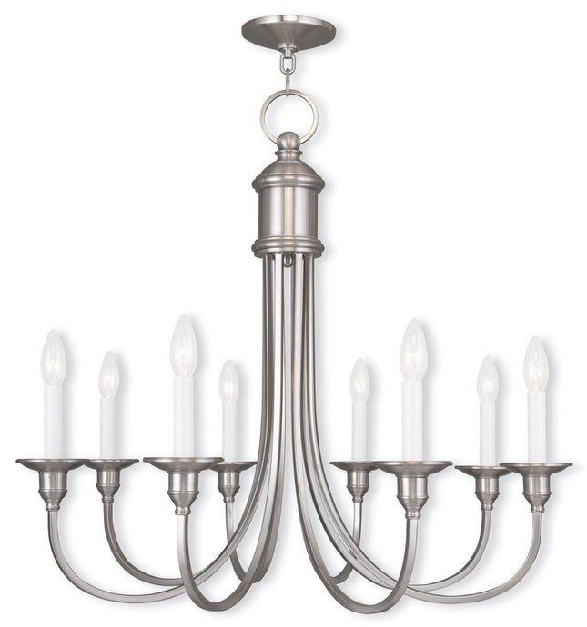 Nickel Eight Light Metal Dimmable Chandelier With Shades HomeRoots