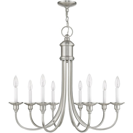 Nickel Eight Light Metal Dimmable Chandelier With Shades