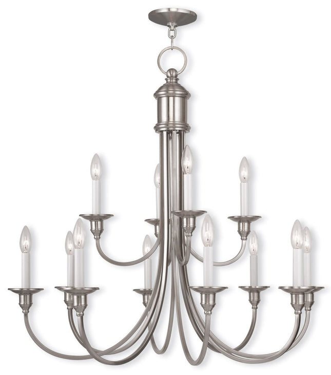 Nickel Twelve Light Metal Dimmable Chandelier With Shades HomeRoots