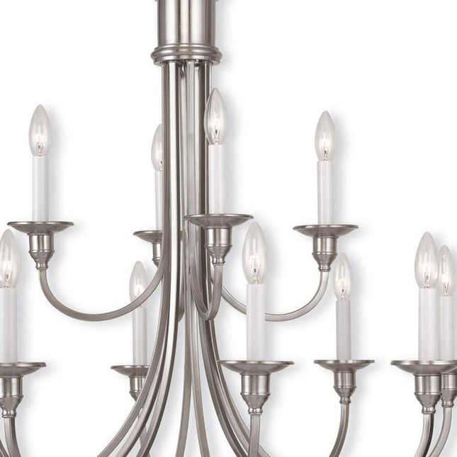 Nickel Twelve Light Metal Dimmable Chandelier With Shades HomeRoots