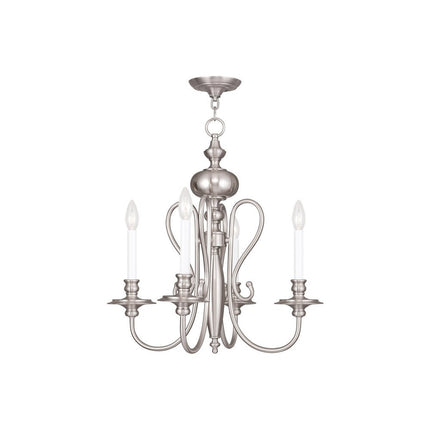 Nickel Four Light Metal Dimmable Chandelier With Shades