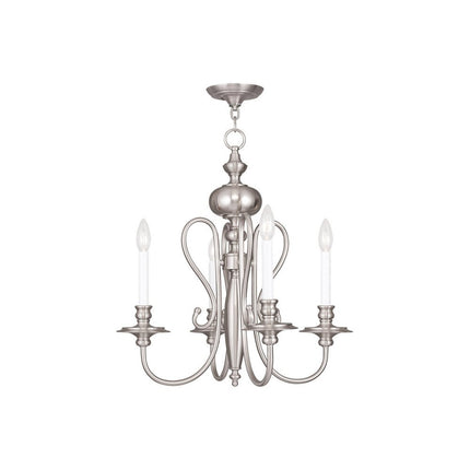 Nickel Four Light Metal Dimmable Chandelier With Shades