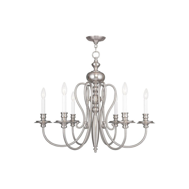 Nickel Six Light Metal Dimmable Chandelier With Shades HomeRoots