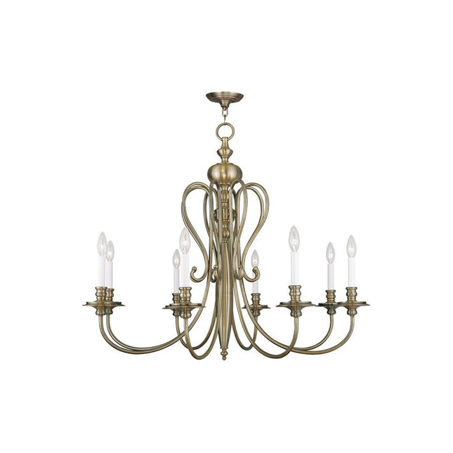 Antiqued Brass Eight Light Metal Dimmable Chandelier With Shades HomeRoots