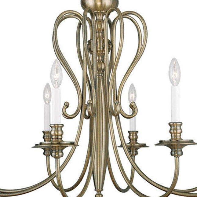 Antiqued Brass Eight Light Metal Dimmable Chandelier With Shades HomeRoots