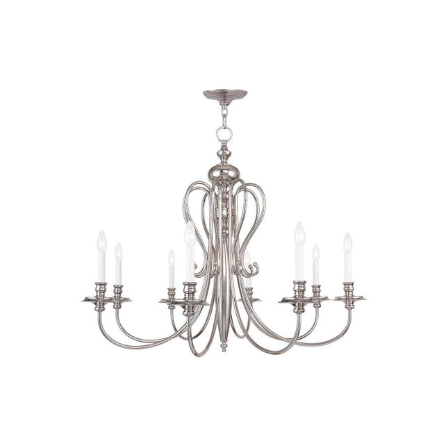 Nickel Eight Light Metal Dimmable Chandelier With Shades HomeRoots