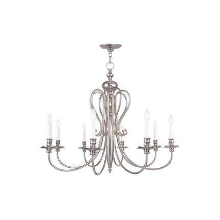 Nickel Eight Light Metal Dimmable Chandelier With Shades