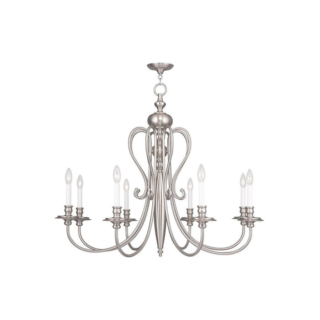 Nickel Eight Light Metal Dimmable Chandelier With Shades HomeRoots